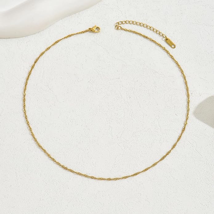 Gold Chain Necklace for Women Dainty Simple Satellite Beaded Twisted Chain Choker Necklace Everyday Jewelry Christmas Gifts