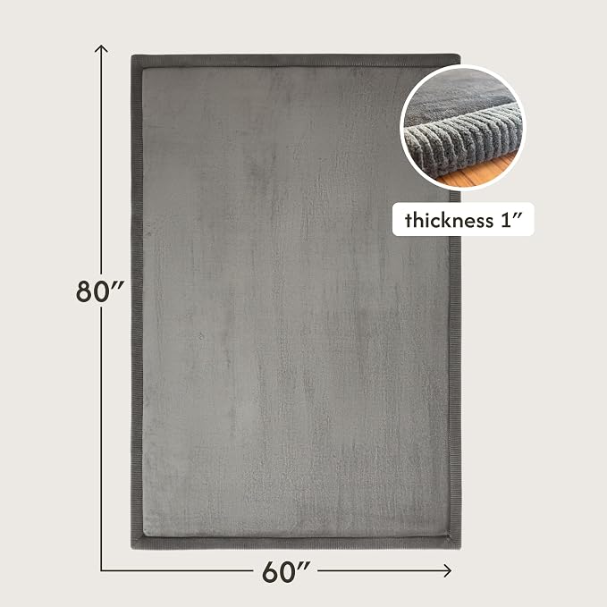 Hakuna Matte CloudSoft Baby Play Mat 60"x80" - Non-Slip Foam Rug, Dark Gray | Coral Velvet high-density foam Rug for Crawling & Cozy Play – Non-Slip, Water-Resistant, Easy-Care Tummy Time Mat
