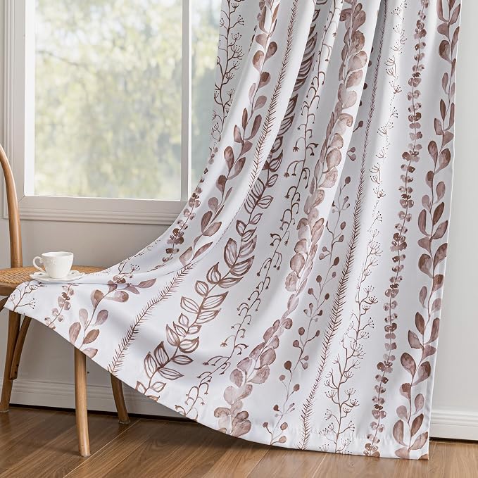 MEETSKY 95% Blackout Curtains for Bedroom, Thermal Insulated Privacy Protection Back Tab Curtains 72 Inches Length for Living Room, Brown Leaf Pattern, 2 Panels, 50" Wide Each