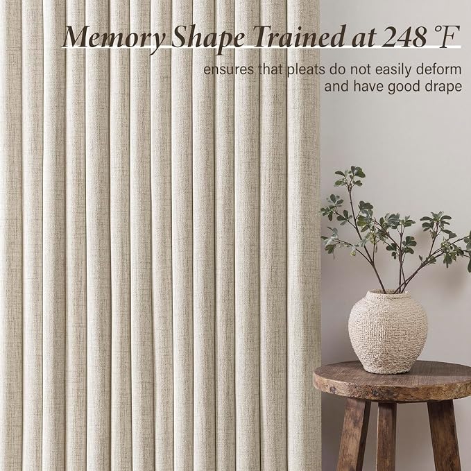 MIULEE Pinch Pleated Thick Linen Curtains 102 Inch 4 Panels Set Back Tab Memory Trained Pinch Pleat Semi Sheer Light Filtering Privacy Curtain Let Light in Window Drape for Living Room Bedroom Oatmeal