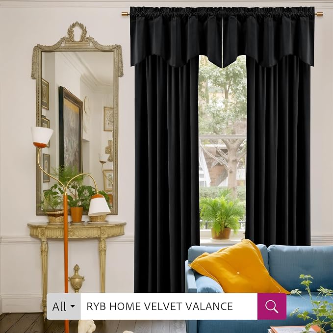 RYB HOME Black Velvet Curtains 84 inches - Blackout Heavy Duty Curtains Soft Luxury Back Tap Window Covering Privacy Protection for Kids Room Bathroom Basement, Black, W52 x L84 inches, 2 Panels
