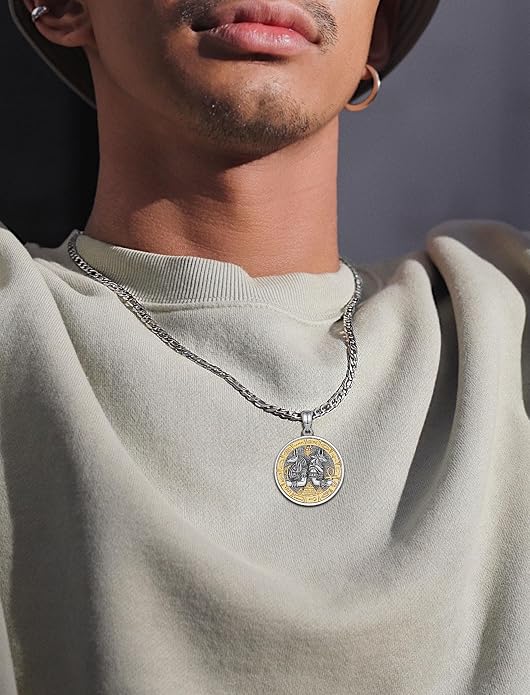 INFUSEU Mythology Pendant Necklaces for Men, Viking Norse Mjolnir Egyptian Anubis Ankh, 22-24 Inch Chain