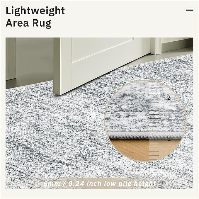 Soalmost Washable Area Rug 8x12, Large Soft Rugs for Living Room Vintage Grey Carpet 8x12 Area Rugs for Bedroom Dining Room Non-Slip Stain Resistant Under Table Rug