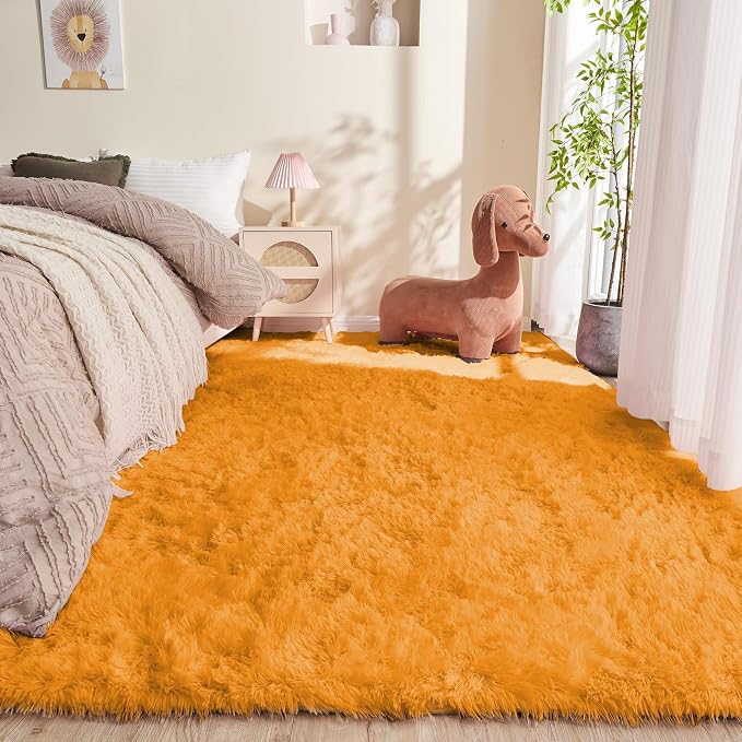 OPPODREAM 5x7 Orange Rugs for Bedroom, Ultra-Soft Fluffy Area Rugs for Living Room, 5 x 7 Shag Carpet for Nursery, Kids, Girl, Boy, Baby, Plush, Fuzzy, Shaggy, Cute Home Decor