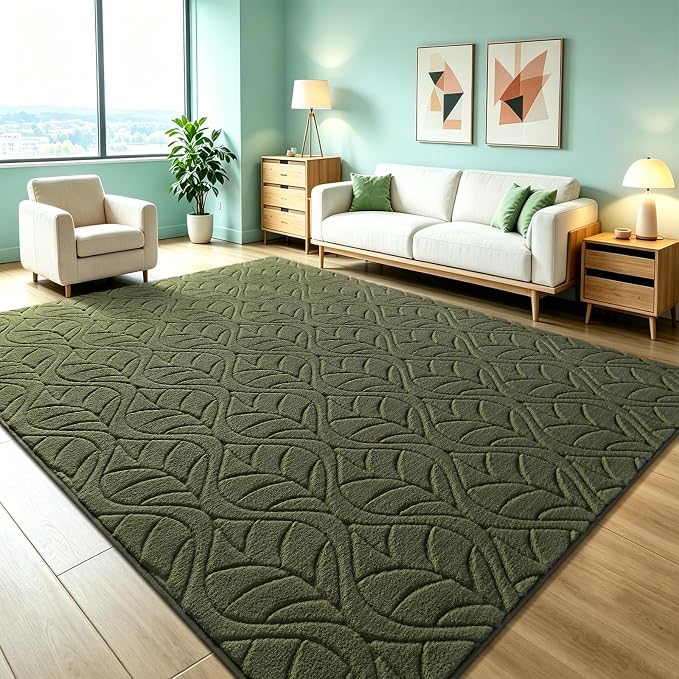 Macgace Ultra Soft Area Rug for Living Room, 5x7 Green Geometric Shag Rugs | Washable Non-Slip Backing Medium Pile Modren Fuzzy Carpet for Kids Room, Girls Bedroom, Classroom, Dorm