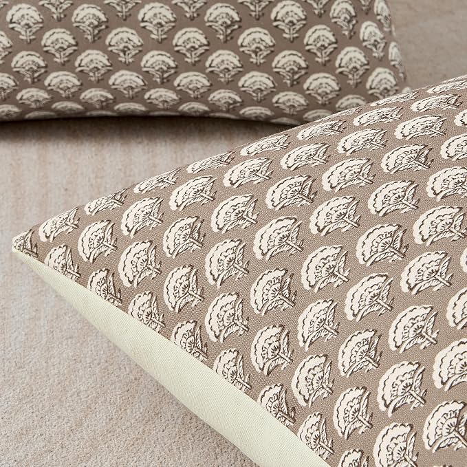 MIULEE Set of 2 Decorative Floral Euro Shams Pillow Covers Neutral Vintage Throw Pillows Block Print Boho Farmhouse Cushion Covers for Modern Home Decor Couch Bed Living Room, 26x26 Inch, Light Taupe