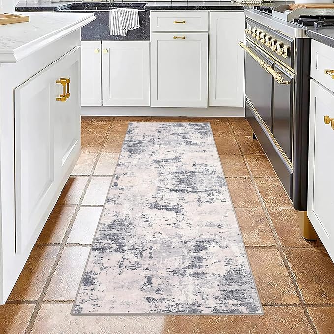 ROYHOME Modern Abstract 2x6 Runner Rug Washable Non Slip Stain Resistant Rug for Hallway Kitchen Bedroom Non Shedding Low Pile Indoor Floor Cover,Grey Taupe