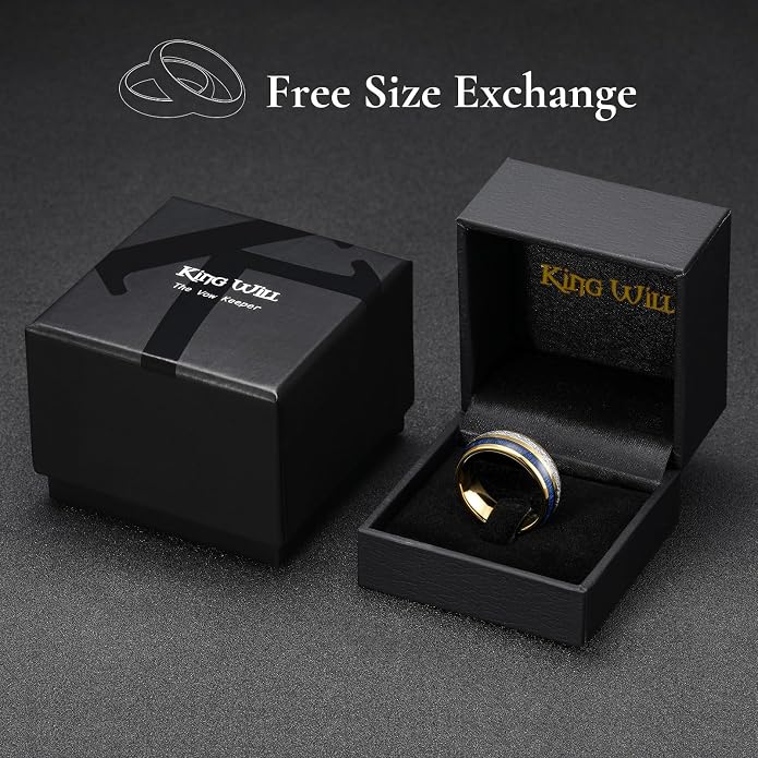 King Will Tungsten Rings for Men Meteorite Carbon Fiber Wood Inlay Mens Wedding Engagement Band Domed Polished
