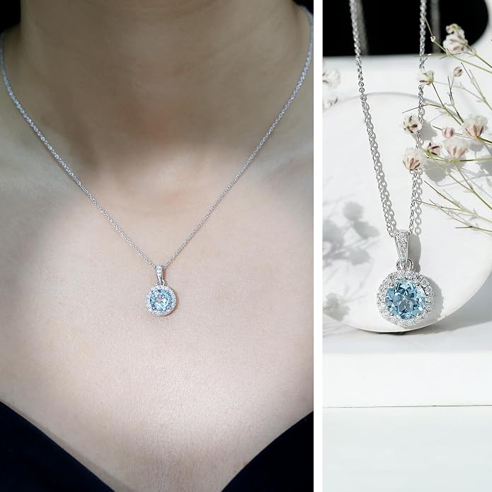 Natural 2 Carat Sky Blue Topaz Necklace With Silver Chain, Aaa Quality, Blue Topaz Birthstone Necklace - Ready To Gift