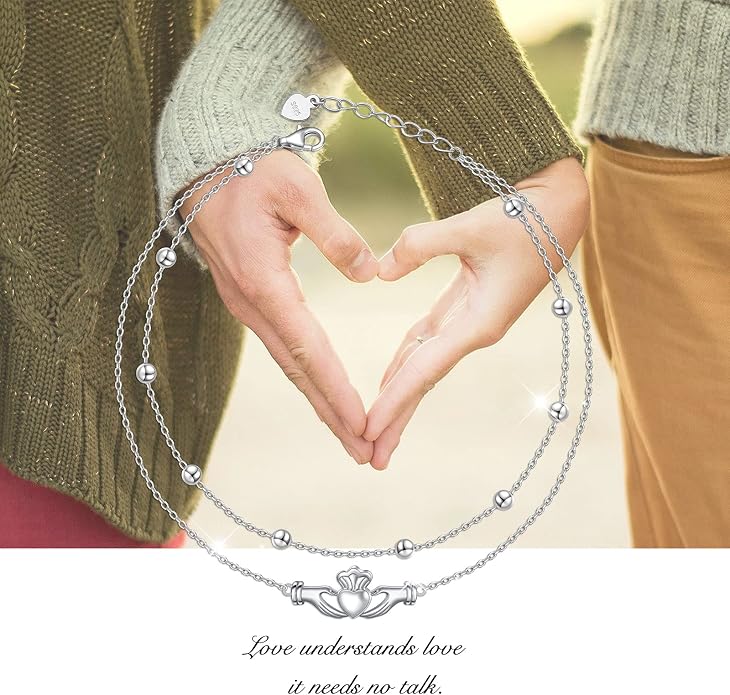Yearace Anklet for Women S925 Sterling Silver Adjustable Foot Beaded Chain Lotus Flower Claddagh Dragonfly Witches Knot Ankle Bracelet Summer Beach Anklets Jewelry Gift