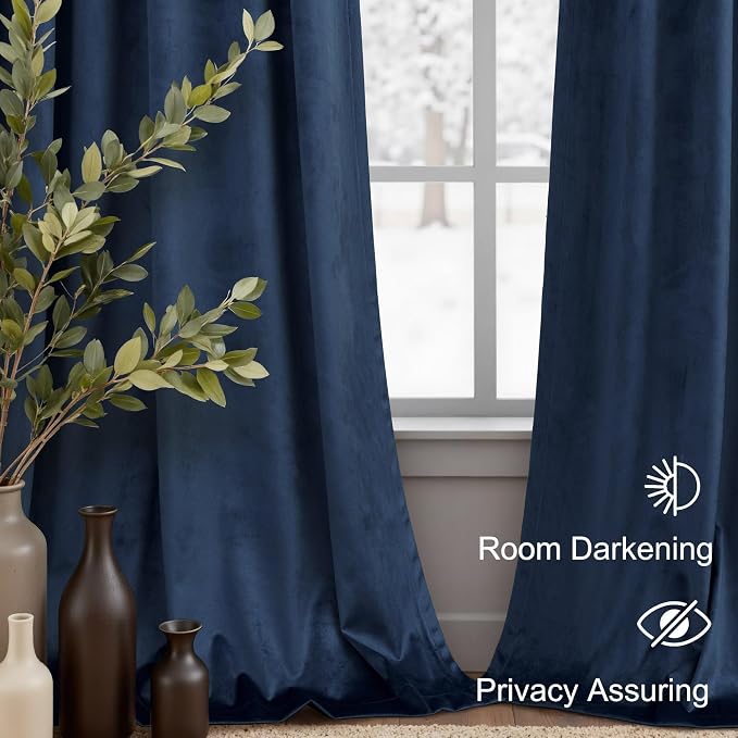 Navy Blue Velvet Curtains 84 Inch Length 2 Panels for Living Room Darkening Thermal Insulated Winter Curtain for Bedroom Midnight Royal Dark Blue Drape Mid Century Modern Decor Back Tab Pocket 84 Long