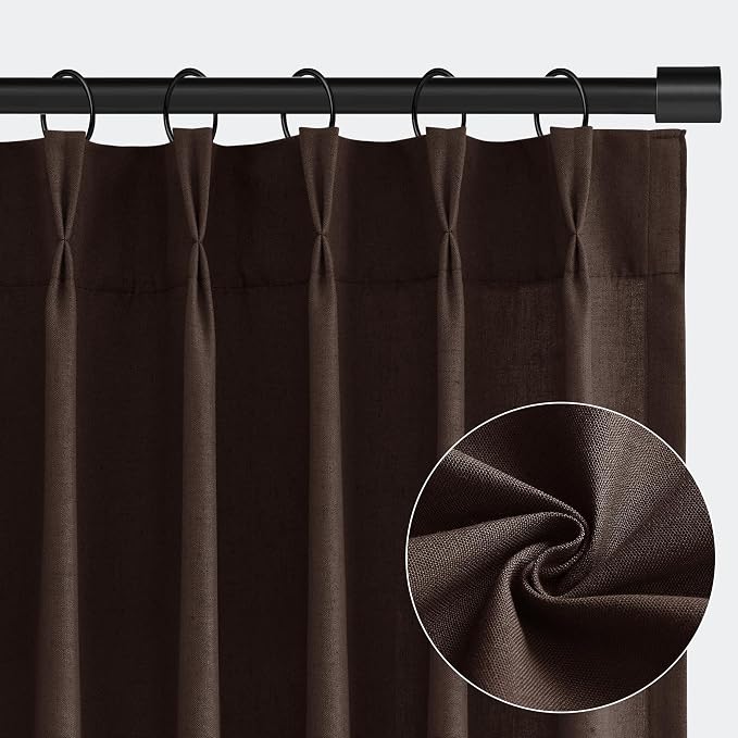 Aersas Coffee Brown Linen Pinch Pleated Curtains 96 Inch Length 2 Panels Set for Living Room Boho Country Light Filtering Pleat Curtain Back Tab Dining Room Bedroom Window Drapes 40x96 Reddish Brown