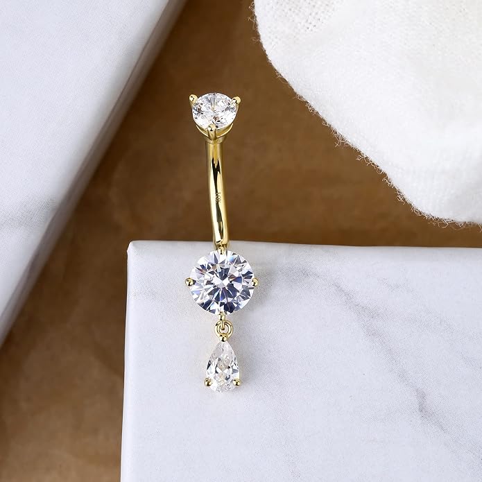 CM Crareesi Mania 10K Solid Gold Belly Button Ring Dangle 10K Yellow Gold Belly Rings Navel Piercing Jewelry