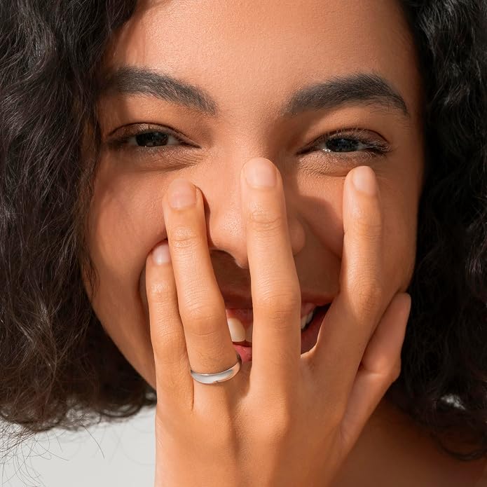 BORUO Silver Ring - 925 Sterling Silver Rings for Women - 14K Gold Plated Waterproof Wedding Band - Elegant Stacking Silver Band For Women and Men - Gifts for Special Occasions 4mm, 6mm Ring Size 4-15