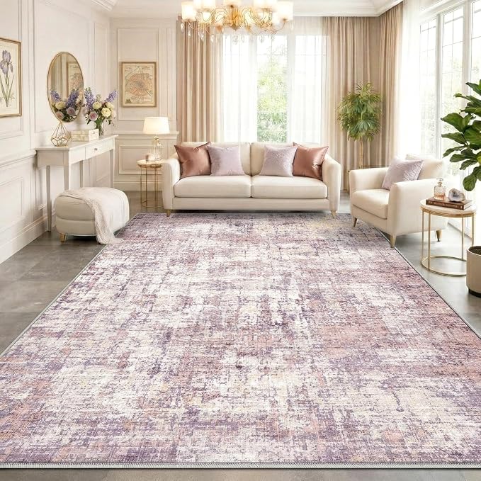 8x10 Area Rugs Washable Living Room Rug-No Slip Soft Carpets Modern Abstract Indoor Floor Stain Resistant Large Carpet for Bedroom Dining Room Farmhouse Nursery Home Office Pink