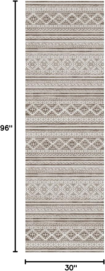 RUGSURE Washable Area Rugs 2'6'' x 8' - 1/6 Thick - Moroccan-Inspired -Stain & Water Resistant Non-Slip - Resistant Rug for Living Room, Bedroom, Nursery, Pet & Child Friendly (Brown)