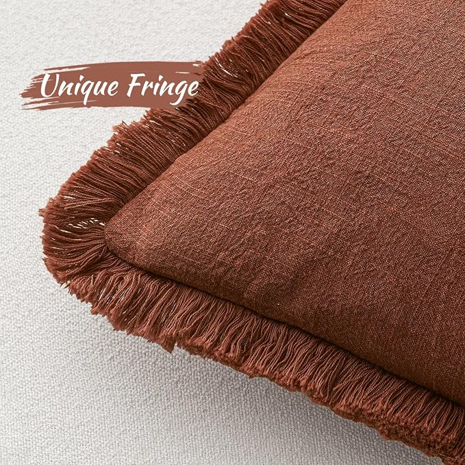 MIULEE Decorative Throw Pillow Covers Neutral Linen Fringe Throw Pillows Set of 2 Late Autumn Boho Farmhouse Cushion Covers for Couch Sofa Bed Living Room Fall Home Decor 20x20 Inch