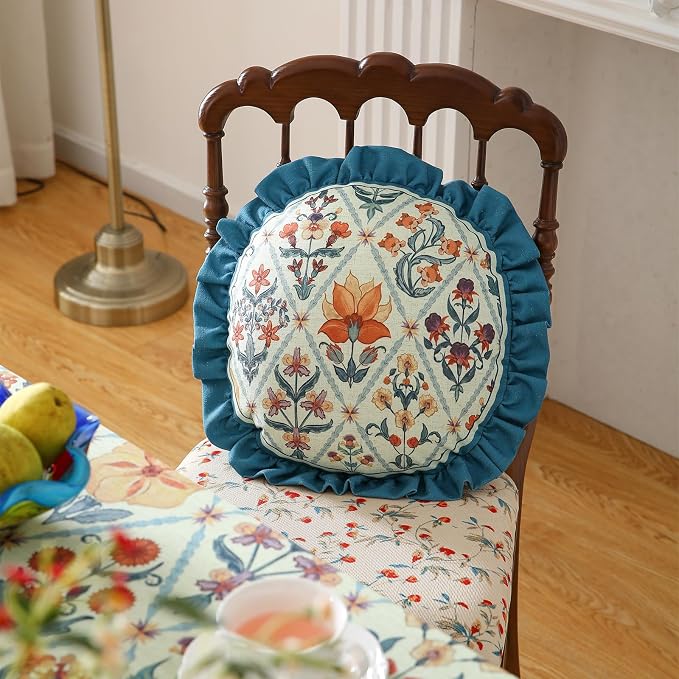 ISAENNE Linen Round Throw Pillow Cover,Set of 2,Diameter 16"-Floralsea A | Designer French Elegant Pillow Cover,Concealed Zipper Design,Sofa,Bedroom,Living Room,Lounge Chairs,All Season Home Decor
