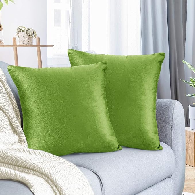 Nestl Throw Pillow Covers, Cozy Velvet Decorative Garden Green Pillow Covers 18 x 18 Inches, Soft Solid Couch Pillow Covers for Sofa, Bed and Car, Set of 2