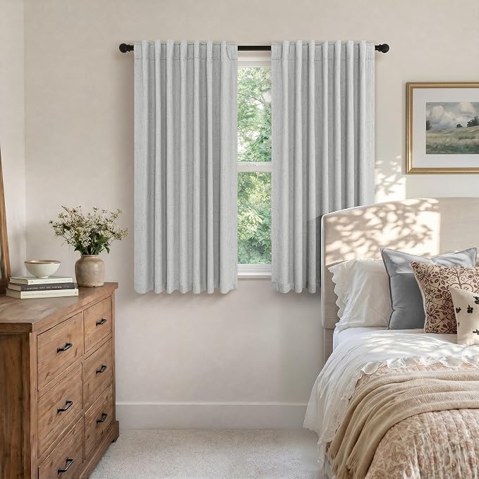 Pitalk 54 Inch Curtains 2 Panel Set 100% Blackout Linen Textured Room Darkening Thermal Insulating Curtain for Bedroom Winter Summer Heat Blocking Draft Kitchen Bathroom 54 Inches Long Light Grey Gray