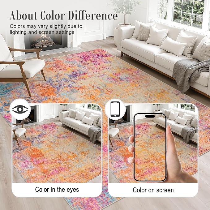 8x10 Area Rug Living Room Rug: Washable Modern Abstract Soft Thin Rug Indoor Floor No Slip Carpet for Bedroom Dining Room Farmhouse Nursery Home Office - Galaxy Haze