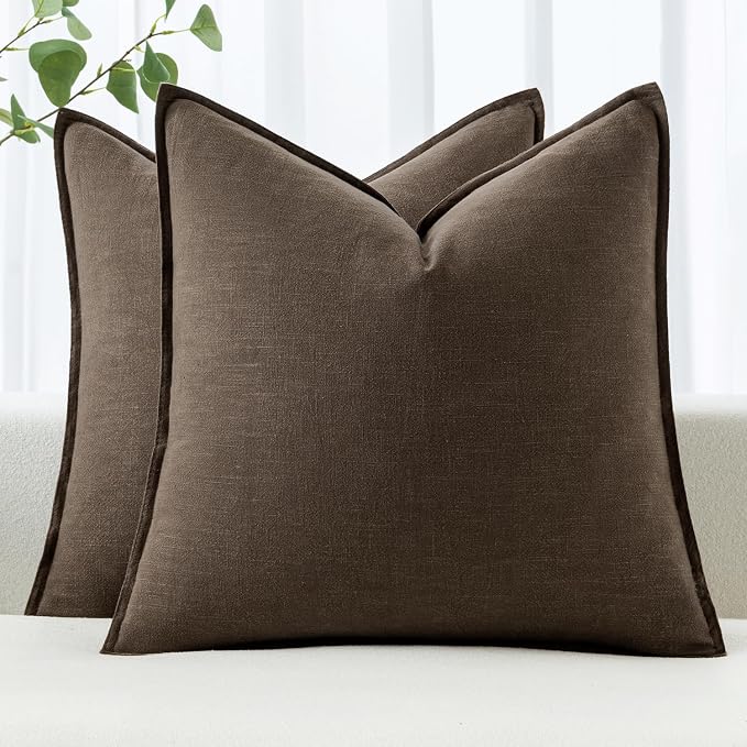 MIULEE Decorative Linen Euro Sham Pillow Covers 24x24 Dark Coffee Chocolate | Boho Farmhouse Fall Autumn Couch Throw Pillows for Bed, Pack of 2 Accent Modern Pillowcases, Sofa Livingroom Home Decor