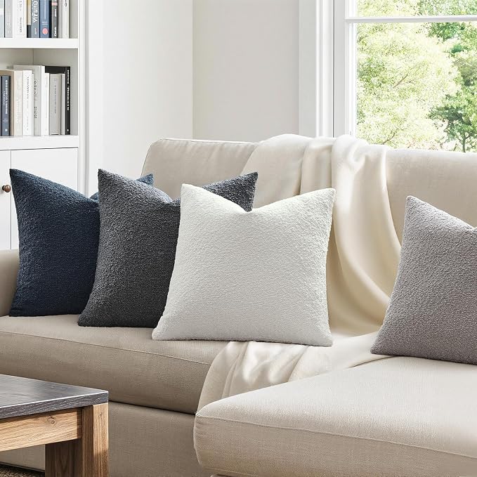 MIULEE Decorative Boucle Throw Pillow Covers 18x18 Blue Gray Set of 4 | Textured Accent Pillow Cases Soft Couch Cushion Covers for Modern Farmhouse Boho Sofa Bed Livingroom Home Decor