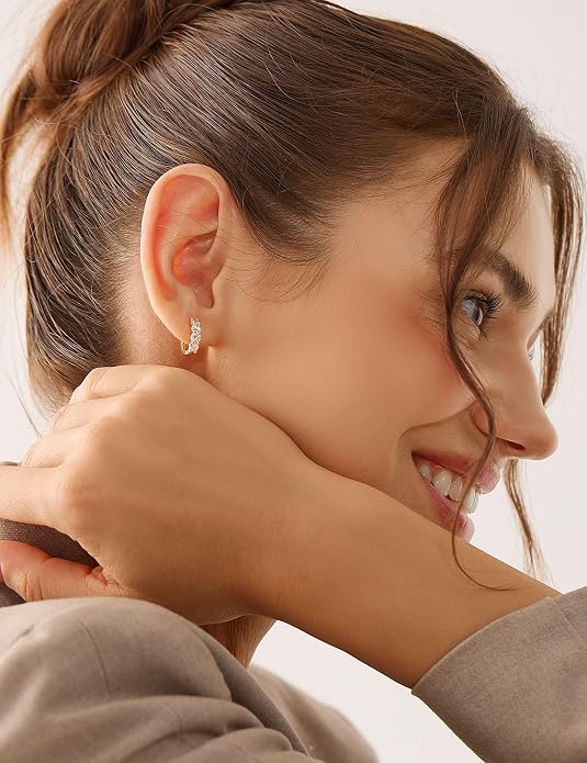 ASHINE 14k Gold Plated Huggie Earrings for Women, Small Hypoallergenic Stainless Steel Post Cuff Hoop Ear Ring Trendy Non Tarnish Cartilage Piercing Dainty Cubic Zirconia Jewelry