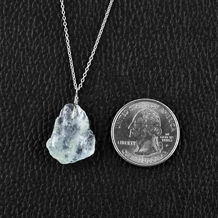 Raw Gemstone Dainty Pendant Necklace for Women, Trendy Healing Chakra Crystal, Birthstone Handmade 925 Sterling Silver Adjustable 18 inch Chain Jewelry, Birthday Gifts