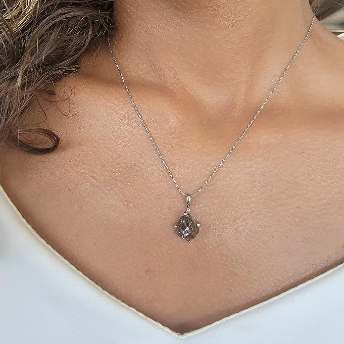 Natural raw gemstone pendant chain necklace with white gold over 925 solid sterling silver, birthstone dainty solitaire gift for her, uniquelan jewelry