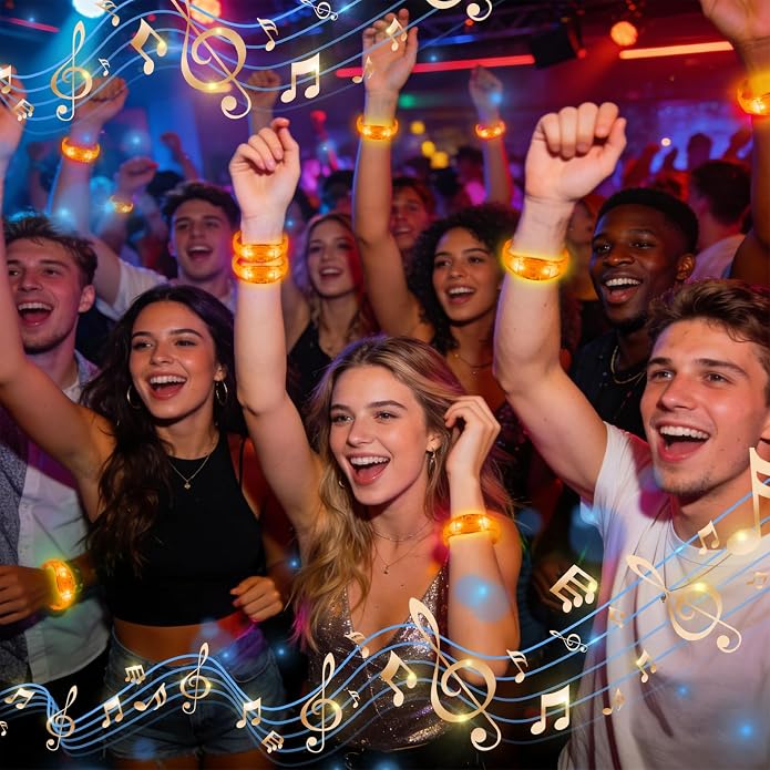 24 Pack Light UP Bracelets Sound Activated Flashing Wristbands Music Control Glow in the Dark Bracelets for Rave Game Prizes Carnival Concerts Night Events Mardi Gras Party Favors