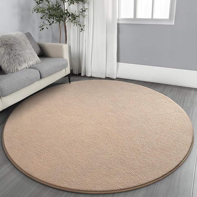 Gifeas Ultra Soft Round Area Rugs for Living Room Bedroom, 4x4 Feet Beige Thickened Memory Foam Modern Indoor Circle Carpets, Non-Slip Comfy Circular Rug for Boys Girls Nursery Room Home Decor