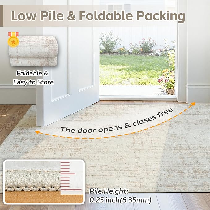 6x9 Area Rugs for Living Room Washable Rug: Anti-Skid Abstract Modern Living Room Rug Soft Thin Carpets Indoor Floor Non-Shedding Carpet for Bedroom Dining Farmhouse Nursery Home Office Beige White