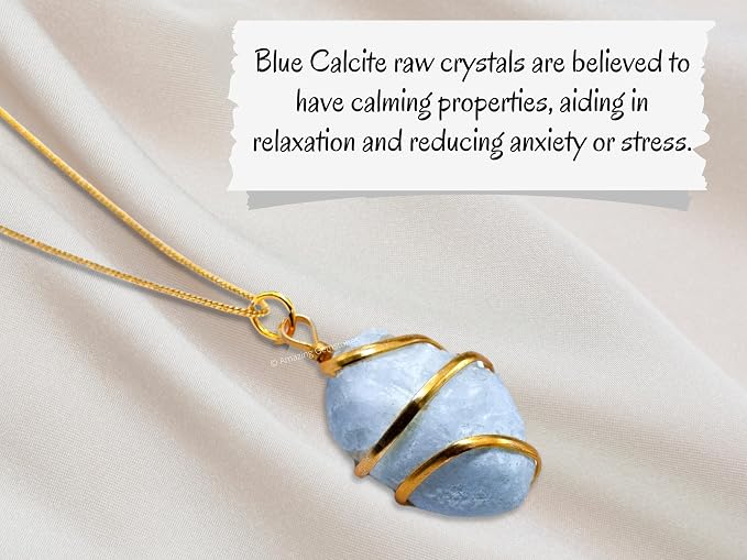 Amazing Gemstone Blue Calcite Crystal Necklace for Women - Premium Raw Healing Crystals for Gifts for Mom, Mothers, Teen Girls and Girlfriend