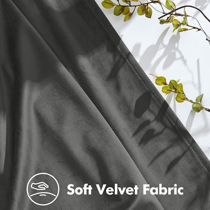 MIULEE Gray Velvet Curtains 90 inches Long, Pinch Pleated Blackout Drapes with Hooks, Thermal Insulated Pinch Pleat Panels for Bedroom Living Room, 2 Panels
