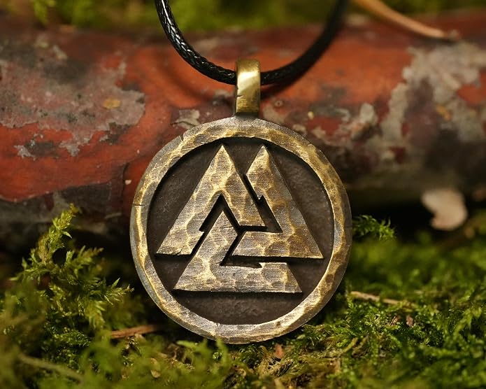 Baldur Jewelry - Valknut Viking Necklace for Men Women - Celtic Viking Norse Jewelry for Men Amulet Pendant Necklace - Brass Valknut Pendant - Jewelry Triangle - Valknut Odin Amulet - Viking Gifts