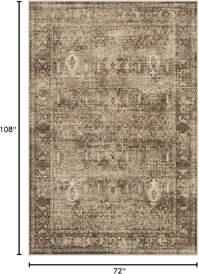Lahome Margot Vintage 6x9 Washable Brown Rugs for Living Room Bedroom, Soft Dining Room Rugs for Under Table, Non Slip Indoor Throw Carpet for Entryway Kitchen Office (6x9ft,Brown)