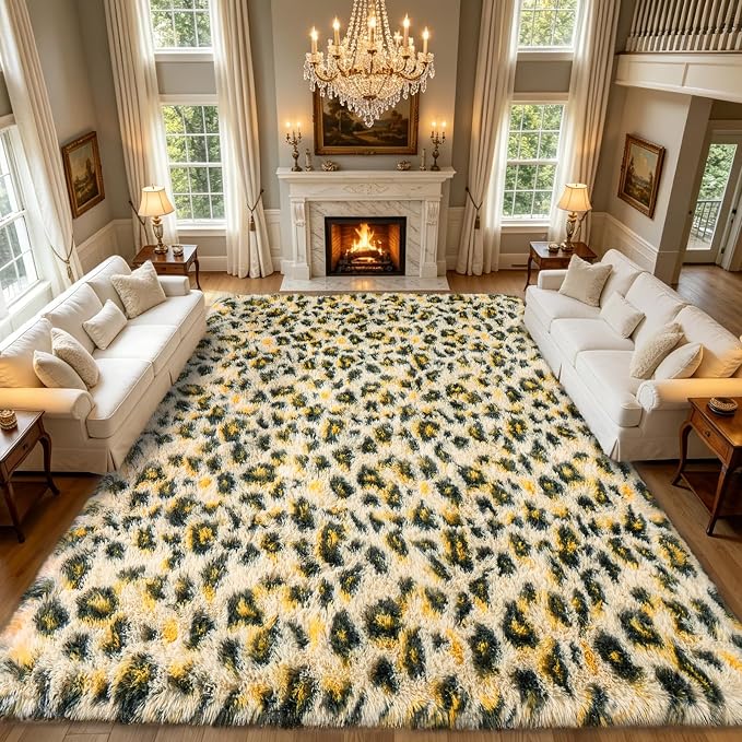 Dssimo Leopard Rugs for Bedroom Living Room 8x10 Cheetah Print Rug | Fluffy Shag Faux Fur Rug, Animal Print Carpet with Non-Slip Backing, Soft Cozy Large Area Rug for Kids Room, Dorm, Playroom