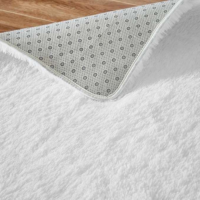 Floralux Bedroom Rug 9x12, Large White Shag Rugs for Living Room, Soft Fluffy Large Area Rug, Non-Slip Plush Modern Floor Carpet for Nursery, Dorm Home Decor Aesthetic