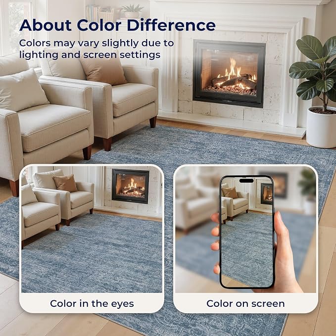 DMOYEST Area Rug Living Room Rugs - 6x9 Washable Large Soft Indoor Neutral Modern Abstract Low Pile Rug Carpet for Bedroom Dining Room Farmhouse Home Office - Dark Blue