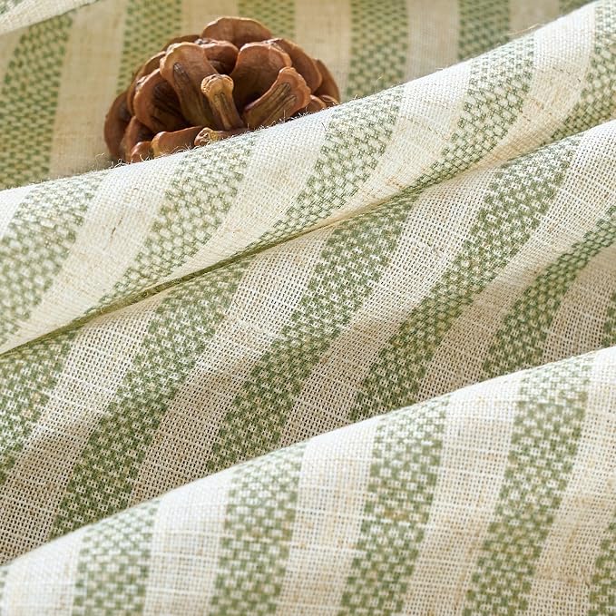 Vangao Linen Striped Curtains for Living Room Bedroom Farmhouse Tickingstripe Light Filtering Window Curtains Printed Drapes Grommet Top 2 Panels Green W50 x L84 Inch