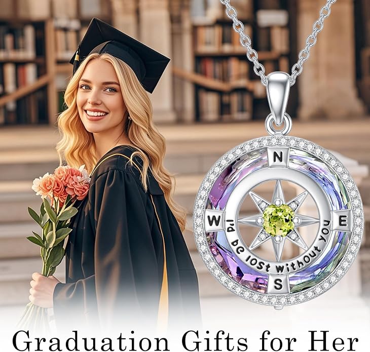 TOUPOP Necklace Gifts for Wife Compass Jewelry Women Anniversary Girlfriend Birthday Gift for Her Valentines I'd be Lost without You Sterling Silver Birthstone Necklaces