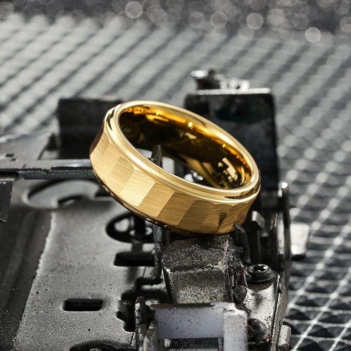 King Will Classic Tungsten Carbide Ring Brushed Two Grooved Center Hammered Design Mens Wedding Band for Men