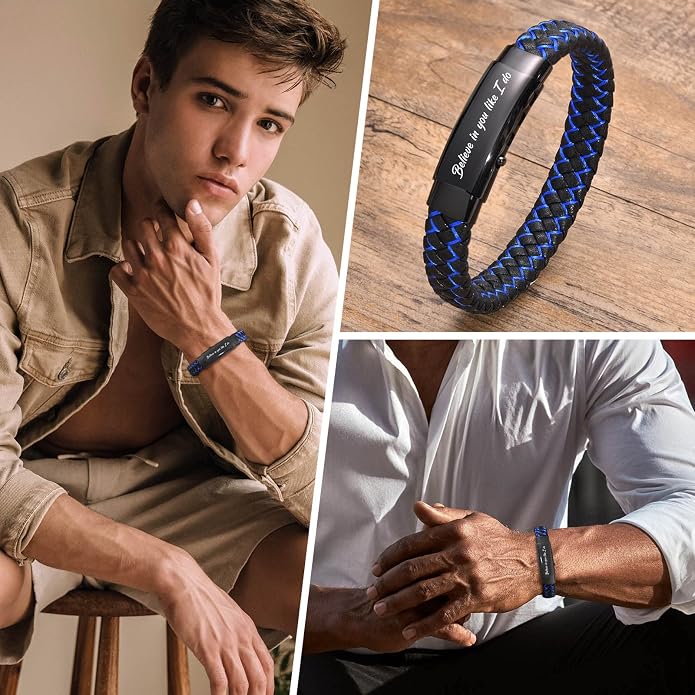 VNOX Men's Inspirational Mantra Engarved Handmade Braided Leather Adjustable Cuff Bangle Bracelet Encouragement Motivational Gift for Men