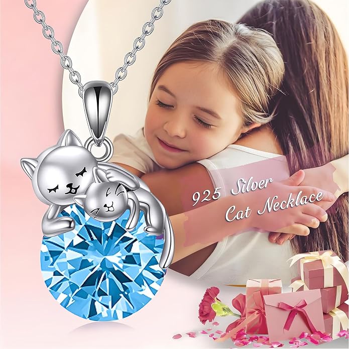 Cat Necklace Sterling Silver Cat Zircon Pendant Gothic Jewelry for Women Animal Lovers Gifts