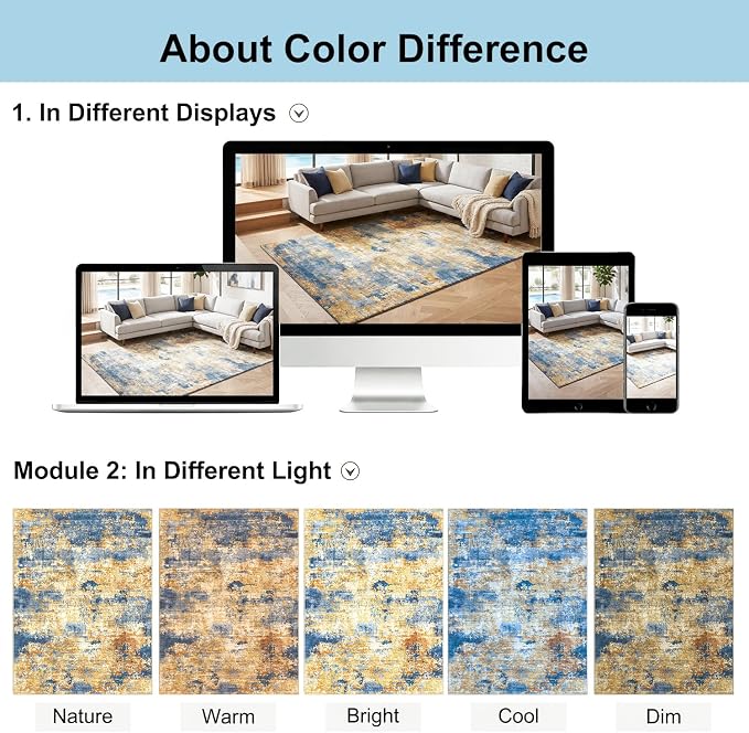 Extra Large Washable Area Rug for Living Room, 9'x12', Navy & Gold | 0.3" Low Pile, Abstract Carpet, Cotton-Backed Non-Slip Silicone Backing, Pet Friendly, Water & Stain Resistant