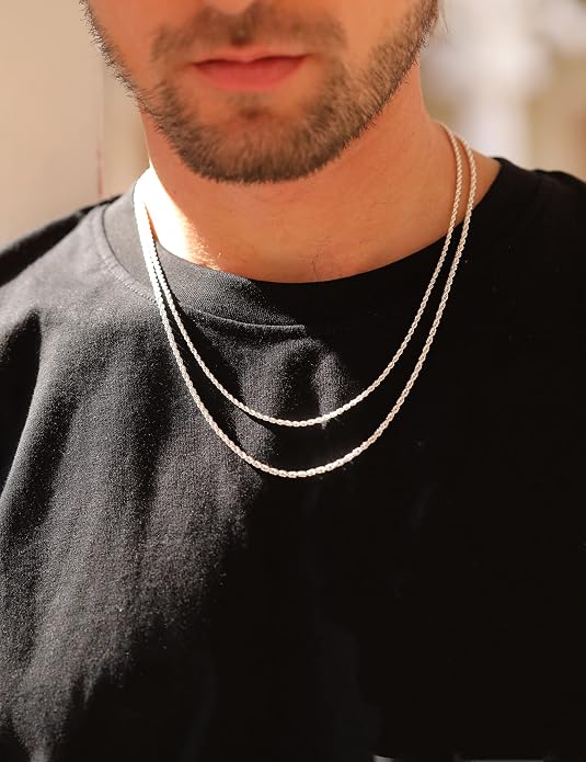 nometo Solid 925 Sterling Silver Box Chain Rope Chain Lobster Clasp Silver Chain for Men Silver Necklace Chain for Women 16/14/20/22/24/26/30 Inches