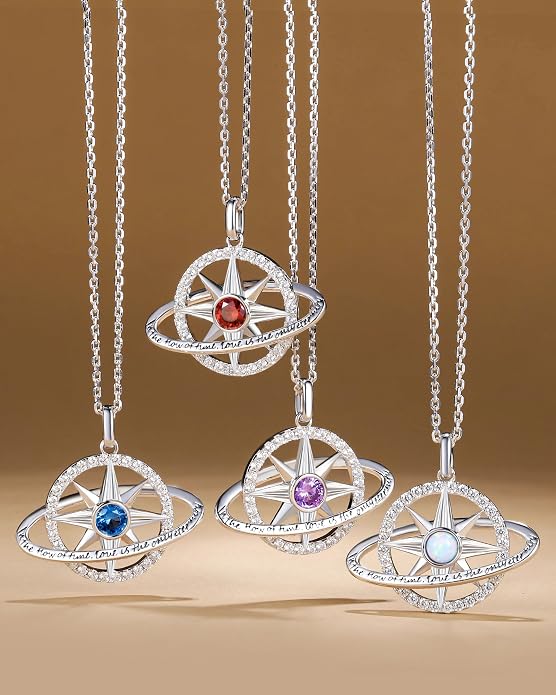 FANCIME Stellar Promise Birthstone Necklace for Women White Gold Plated Sterling Silver Planet Star Pendant Fine Jewelry Anniversary Birthday Mothers Day Gifts for Women Wife Friend Her