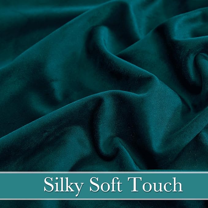 RYB HOME Velvet Curtains 63 inches Length, Back Tab & Rod Pocket Soft Fabric Curtains & Drapes for Bedroom Bathroom Cafe, Peacock Blue, W 42 x L 63, 2 Panels Set