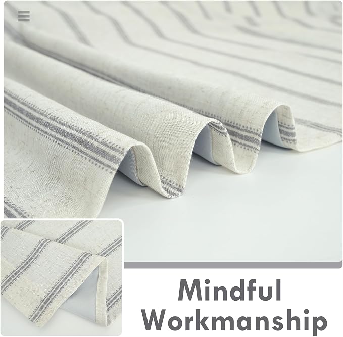 DriftAway Farmhouse Stripe Blackout Curtains, W52xL84, Gray | Blackout, Linen Texture, Stripe Pattern, Rod Pocket & Back Tab, Two Layers, Bedroom Living Room Use, Sound Reducing Design